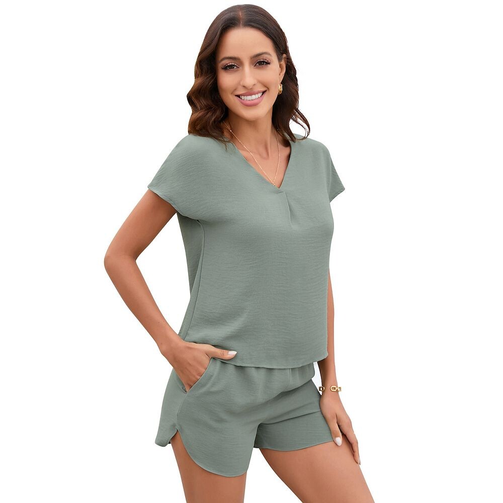 Blueming Женская пижама с короткими рукавами и v-образным вырезом с рукавами лотоса, комплект из двух предметов, домашний костюм для отдыха MISSKY, цвет Light Green
Blueming Женская пижама с короткими рукавами и v-образным вырезом с рукавами лотоса, комплект из двух предметов, домашний костюм для отдыха MISSKY, цвет Light Green