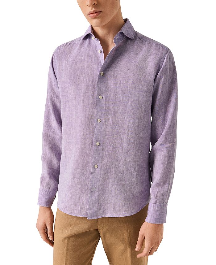 Современная приталенная рубашка из льна однотонного цвета Eton, фиолетовый 
Современная приталенная рубашка из льна однотонного цвета Eton, фиолетовый