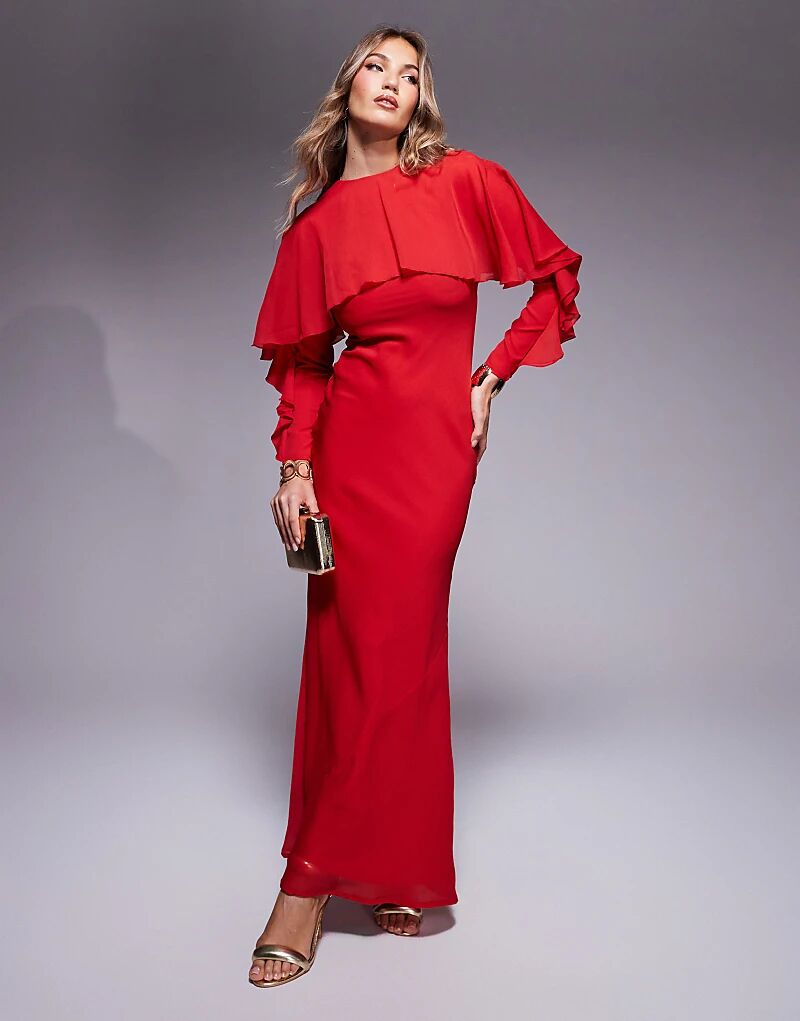 Платье макси с длинными рукавами, оборками и накидкой красного цвета ASOS DESIGN
Платье макси с длинными рукавами, оборками и накидкой красного цвета ASOS DESIGN