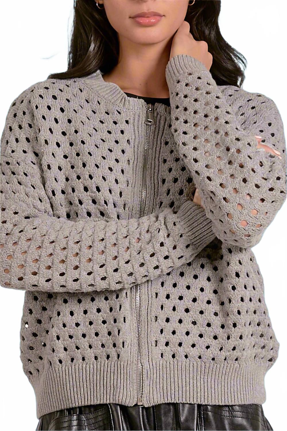 Свитер с открытой вязкой и молнией в сером цвете ELAN, серый
Свитер с открытой вязкой и молнией в сером цвете ELAN, серый