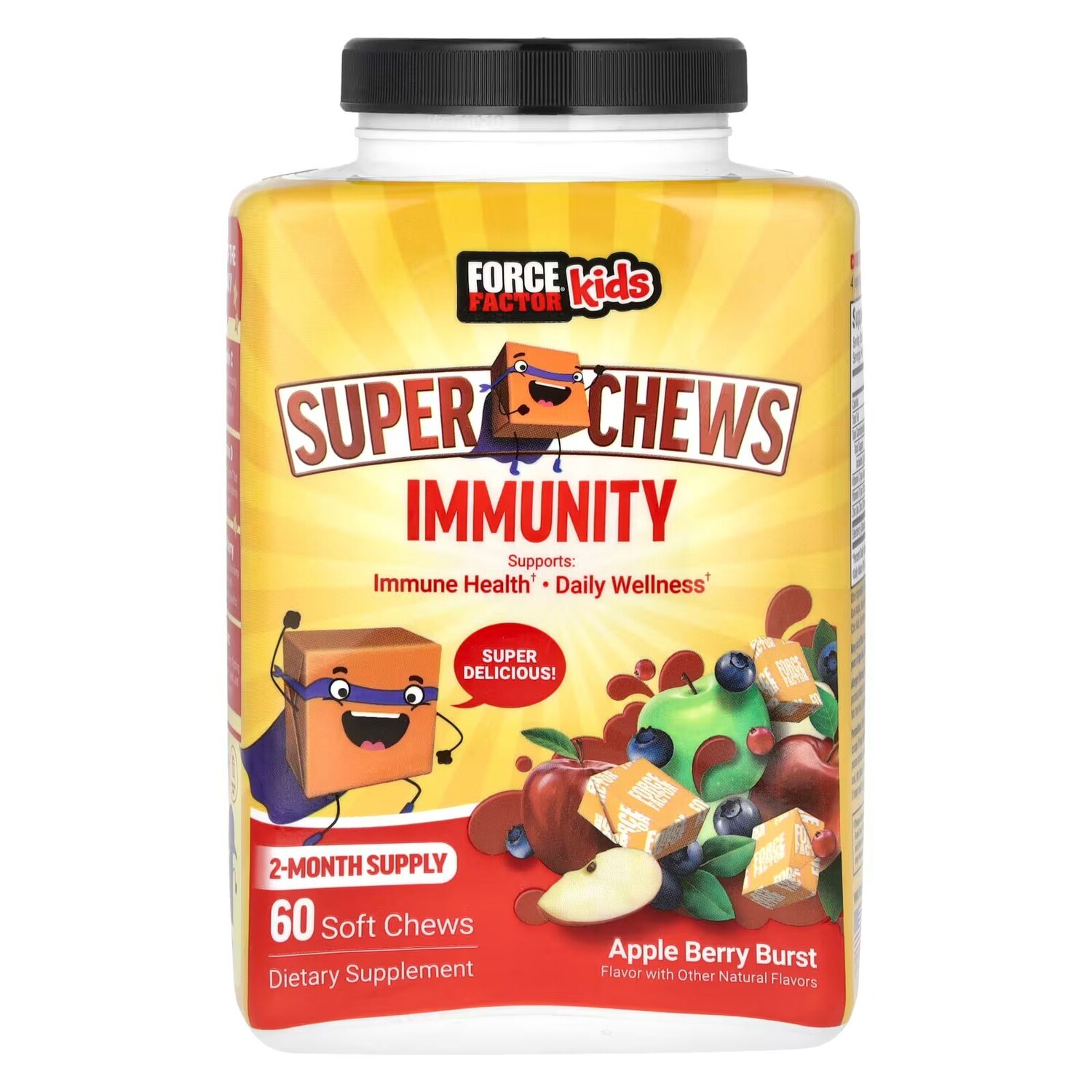 Kids, Super Chews, Immunity, Apple Berry Burst, 60 мягких жевательных конфет Force Factor
Kids, Super Chews, Immunity, Apple Berry Burst, 60 мягких жевательных конфет Force Factor