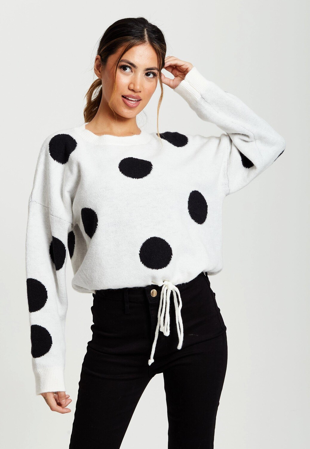 Черный джемпер в горошек белого цвета Liquorish, белый 
Черный джемпер в горошек белого цвета Liquorish, белый