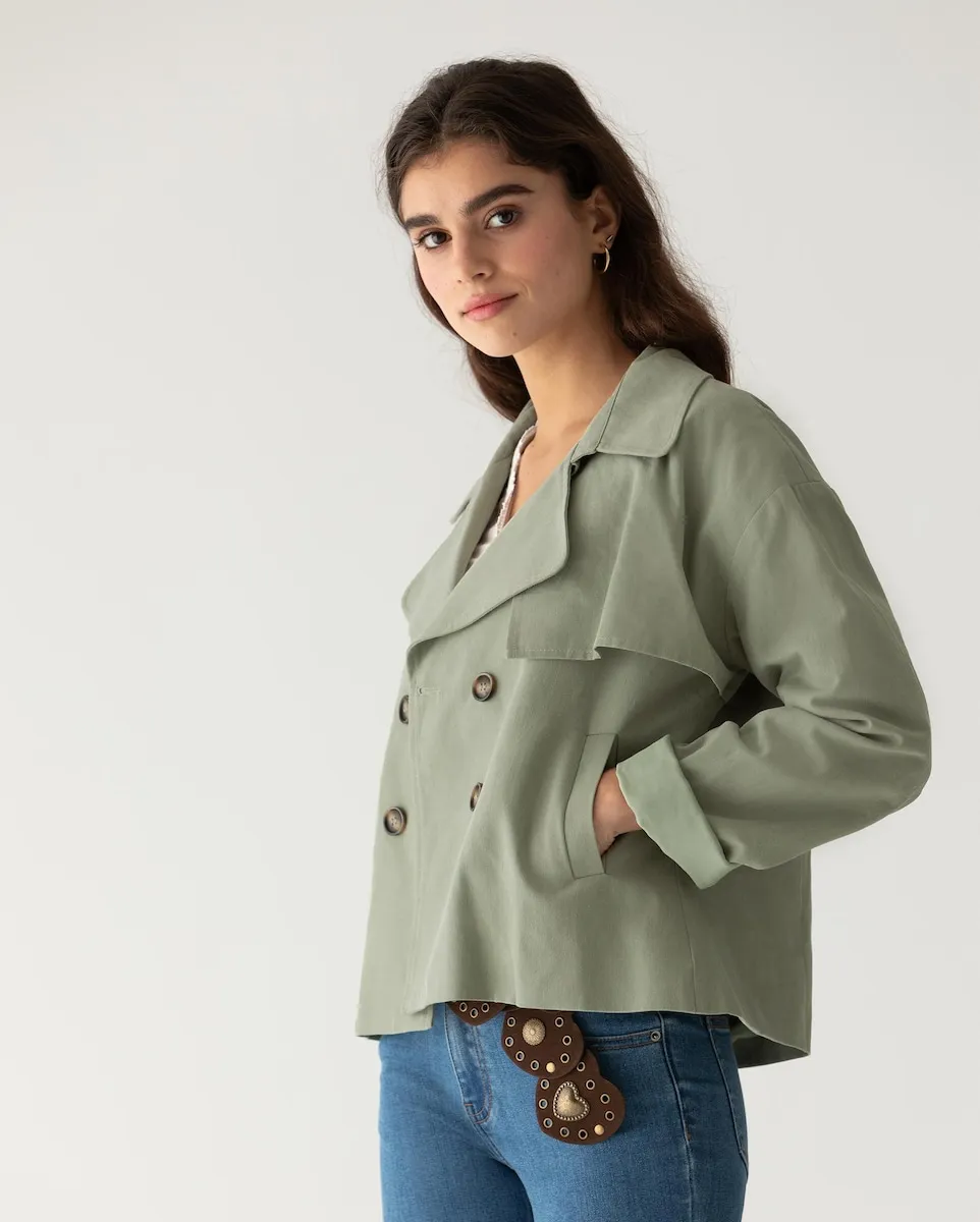 Женский тренчкот с воротником-лацканами и застежкой спереди на четыре пуговицы Noon, зеленый
Женский тренчкот с воротником-лацканами и застежкой спереди на четыре пуговицы Noon, зеленый