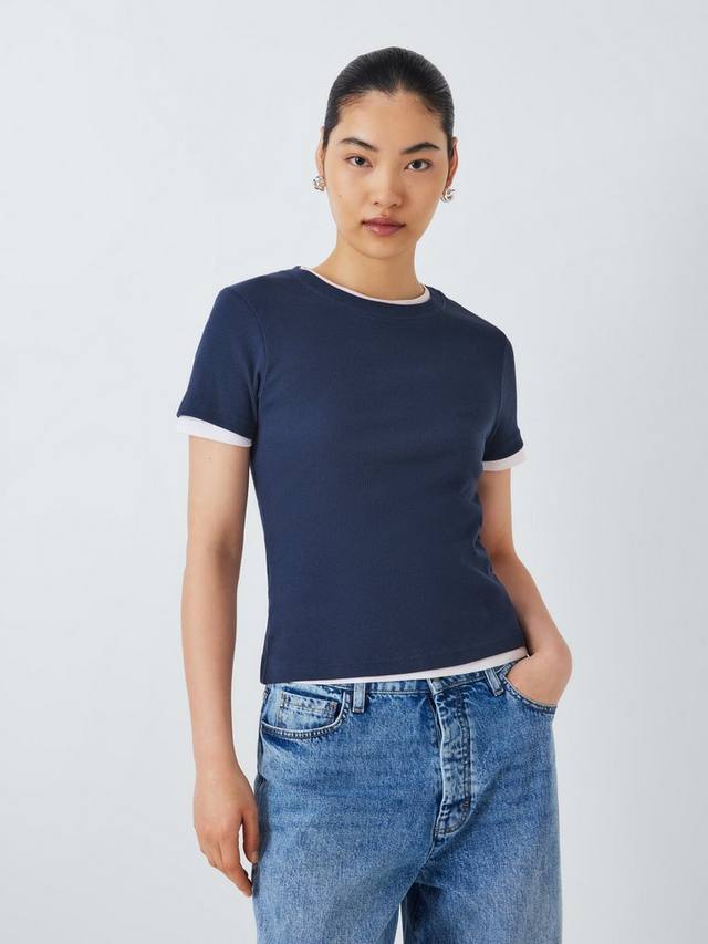 Двухслойная футболка с коротким рукавом из хлопчатобумажной смеси John Lewis , темно-синий/белый
Двухслойная футболка с коротким рукавом из хлопчатобумажной смеси John Lewis , темно-синий/белый