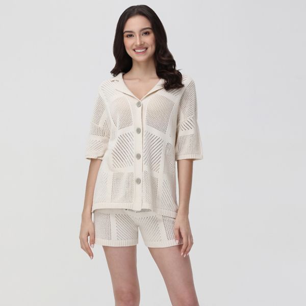 Женская пижамная рубашка с короткими рукавами и вырезом-стойкой, ажурная пижамная рубашка и шорты Adyson Parker, цвет wheat
Женская пижамная рубашка с короткими рукавами и вырезом-стойкой, ажурная пижамная рубашка и шорты Adyson Parker, цвет wheat