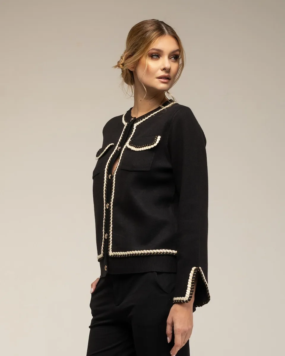 Женская трикотажная кофта с кантом на воротнике и манжетах Tantra, черный
Женская трикотажная кофта с кантом на воротнике и манжетах Tantra, черный
