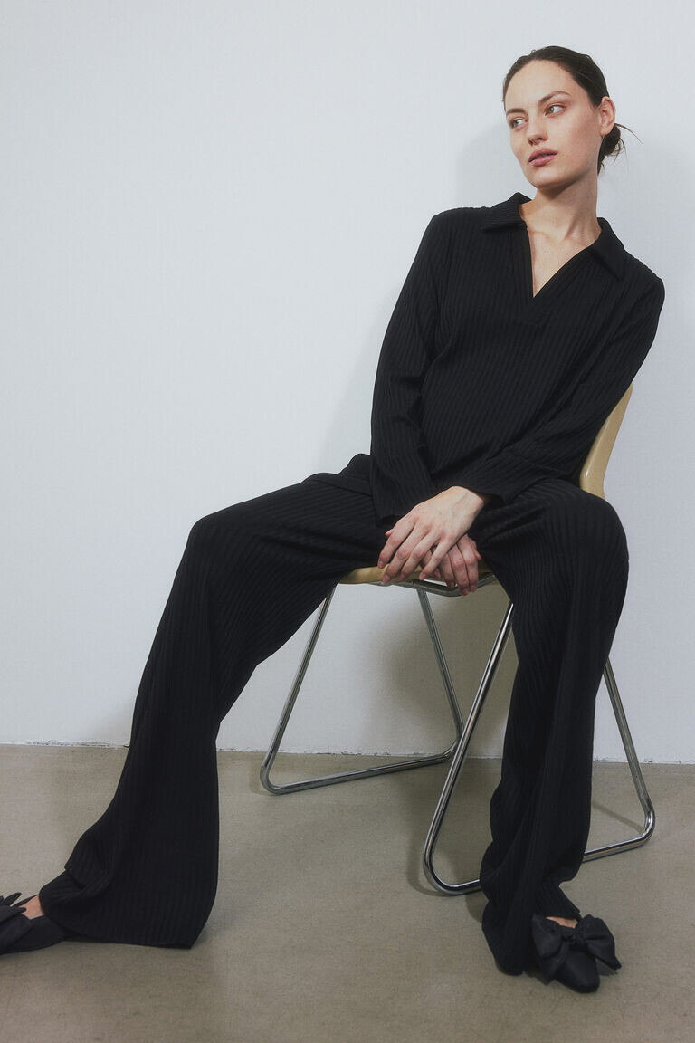 Топ-поло в рубчик H&M, черный
Топ-поло в рубчик H&M, черный