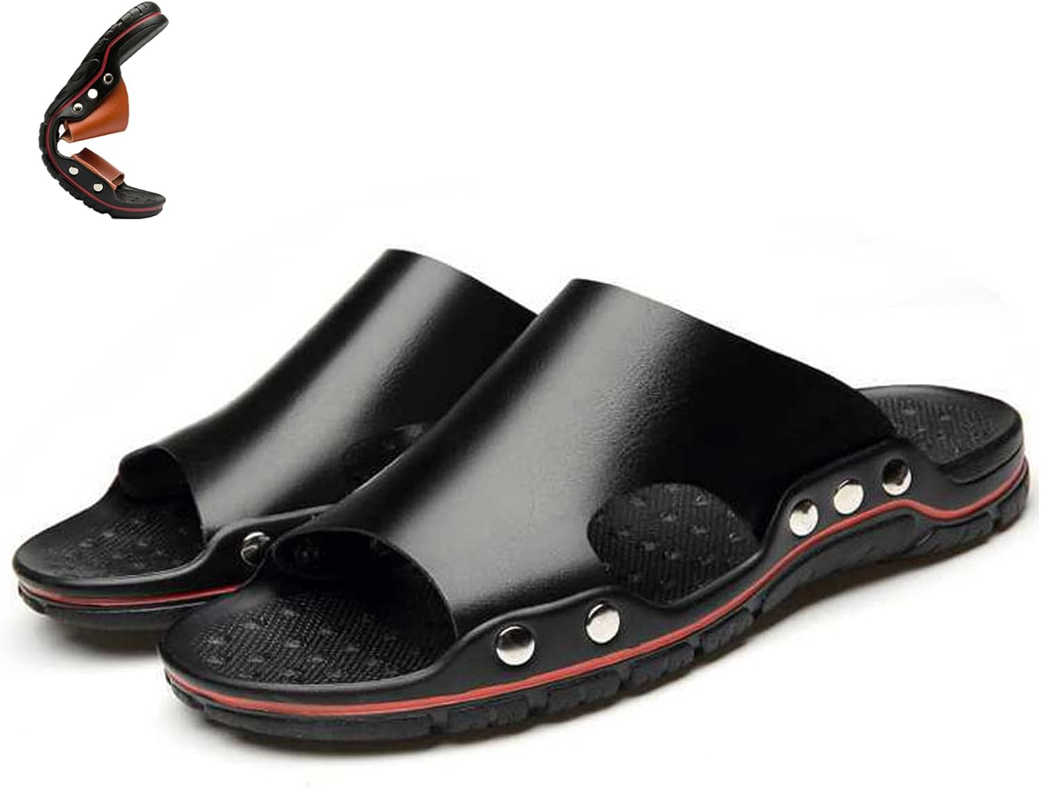 Мужские кожаные сандалии с заклепками, плоской подошвой и открытым носком, слипоны, мягкая подошва, пляжные сандалии, летние повседневные, для отпуска и вечеринки Hdfdb, черный
Мужские кожаные сандалии с заклепками, плоской подошвой и открытым носком, слипоны, мягкая подошва, пляжные сандалии, летние повседневные, для отпуска и вечеринки Hdfdb, черный