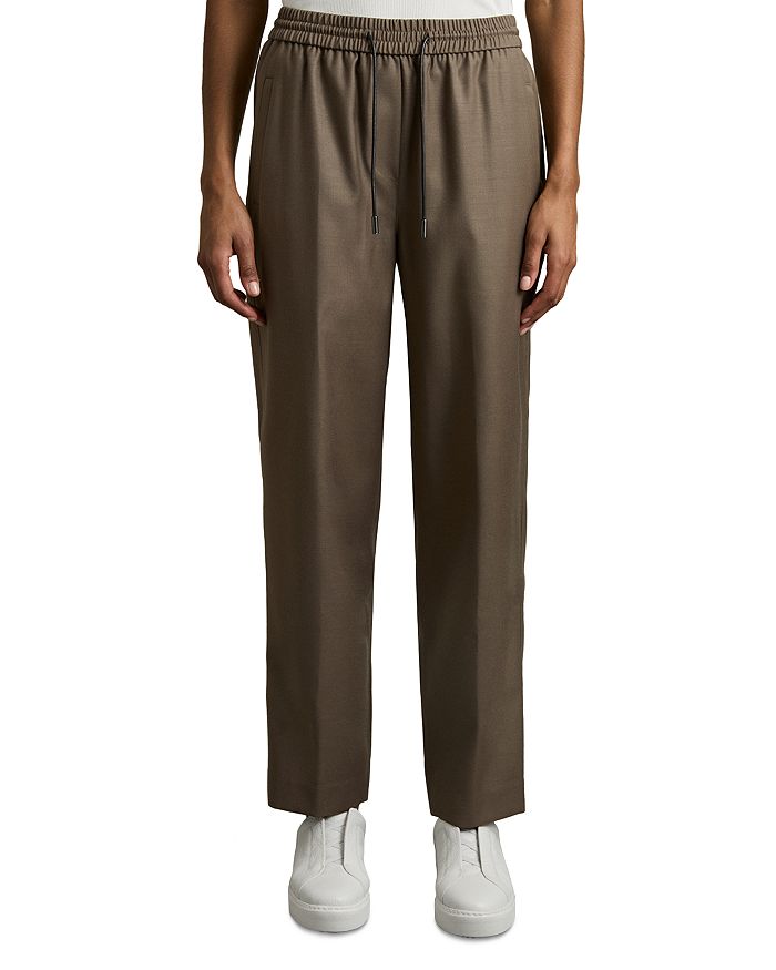 Зауженные брюки с завязкой на талии REISS, коричневый/бежевый 
Зауженные брюки с завязкой на талии REISS, коричневый/бежевый