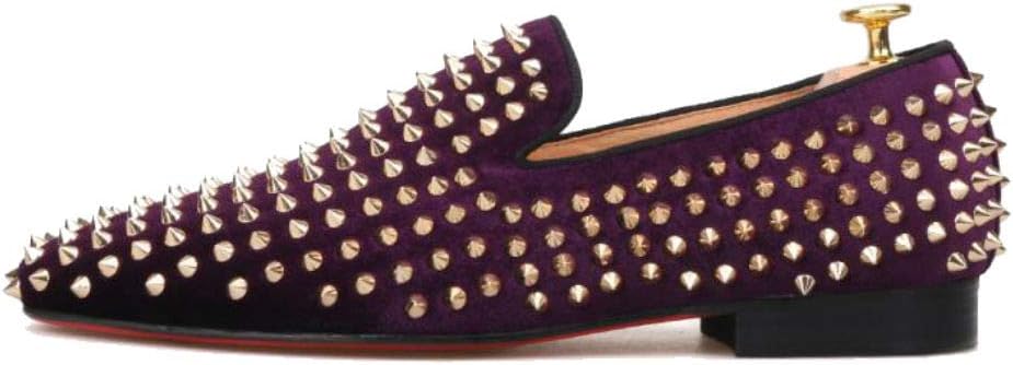 FERUCCI Мужские пурпурные бархатные туфельки Плоские лоферы с золотыми шипами и заклепками, фиолетовый
FERUCCI Мужские пурпурные бархатные туфельки Плоские лоферы с золотыми шипами и заклепками, фиолетовый