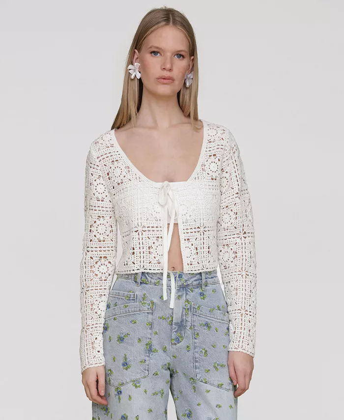 Женский хлопковый кардиган с кружевной вязкой и завязками спереди Avec Les Filles, белый
Женский хлопковый кардиган с кружевной вязкой и завязками спереди Avec Les Filles, белый
