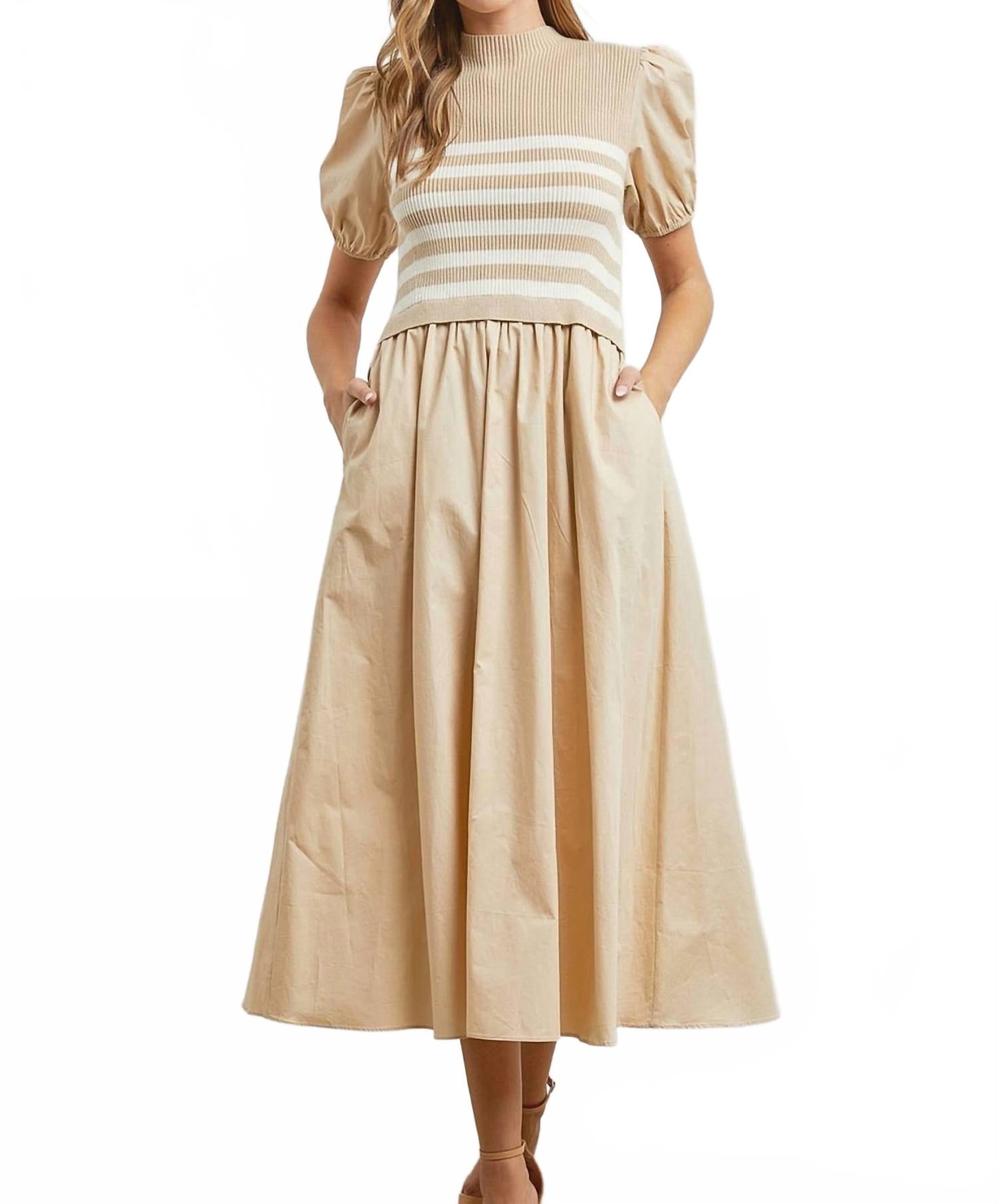 Polygram Вязаное платье Leonora в полоску с лифом, песочного цвета
Polygram Вязаное платье Leonora в полоску с лифом, песочного цвета