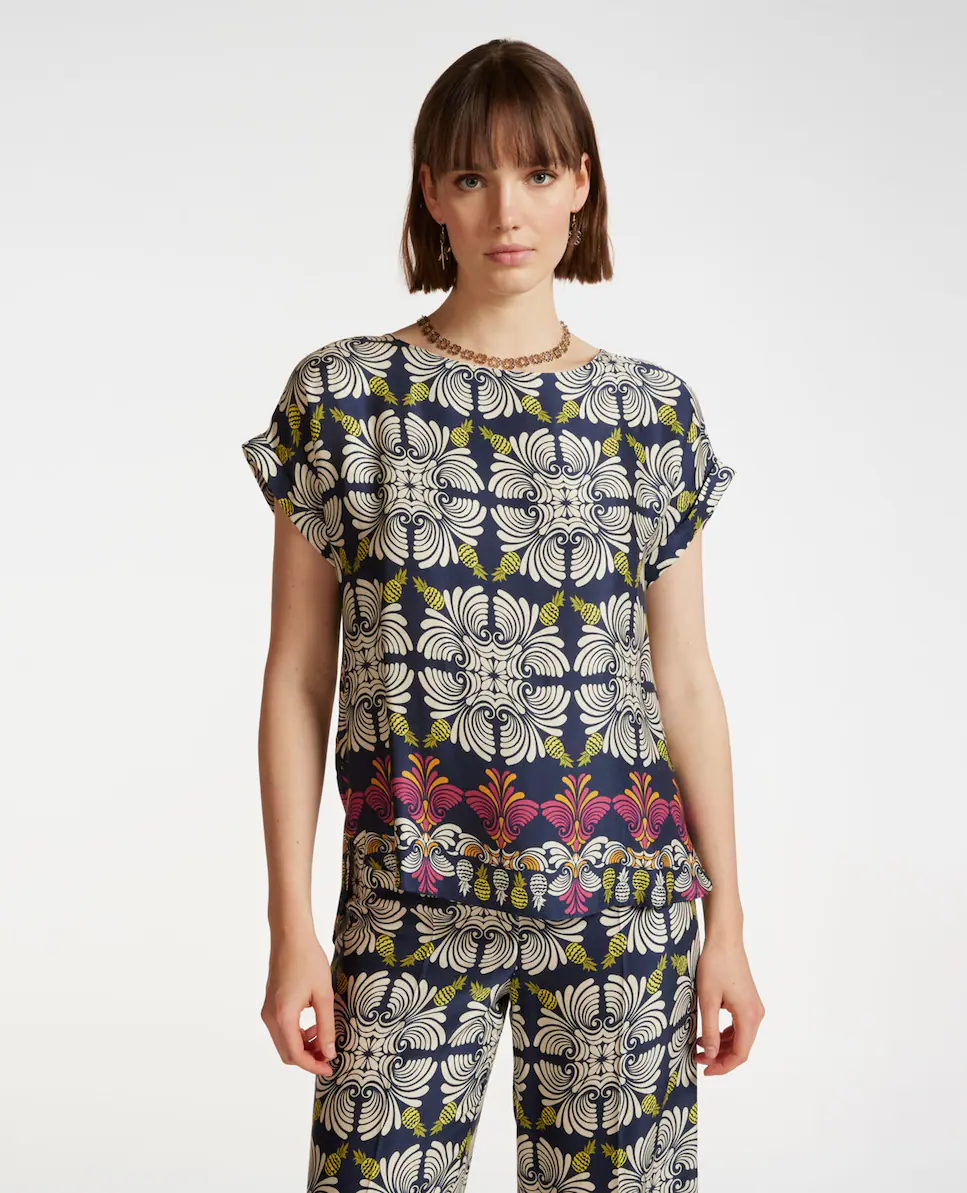 Женская блуза с коротким рукавом кимоно в принте Elena Miró, синий
Женская блуза с коротким рукавом кимоно в принте Elena Miró, синий