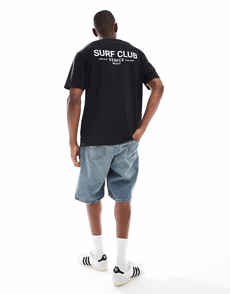 Футболка из потертого хлопка с круглым вырезом и принтом на спине в стиле серфинга черного цвета Threadbare
Футболка из потертого хлопка с круглым вырезом и принтом на спине в стиле серфинга черного цвета Threadbare