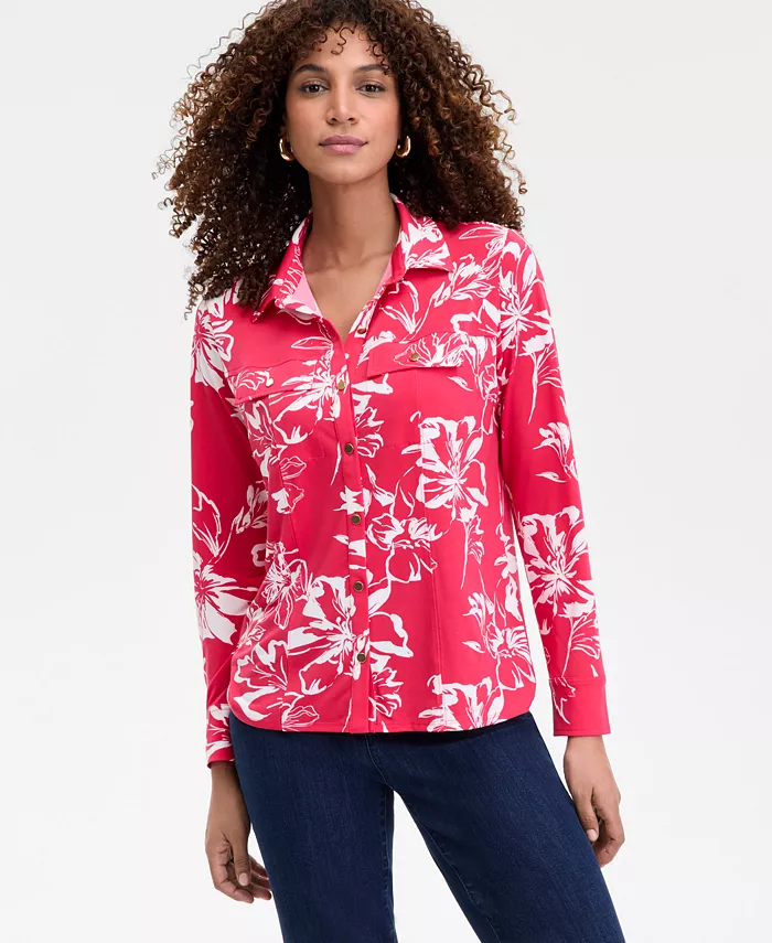 Женская вязаная рубашка с принтом I.N.C. International Concepts, красный 
Женская вязаная рубашка с принтом I.N.C. International Concepts, красный