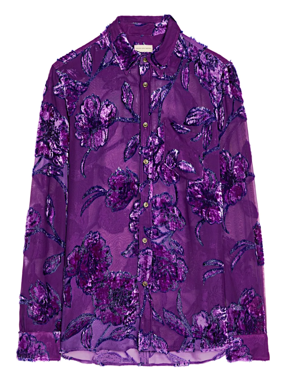 Прозрачная рубашка с цветочной аппликацией Dries Van Noten, фиолетовый
Прозрачная рубашка с цветочной аппликацией Dries Van Noten, фиолетовый