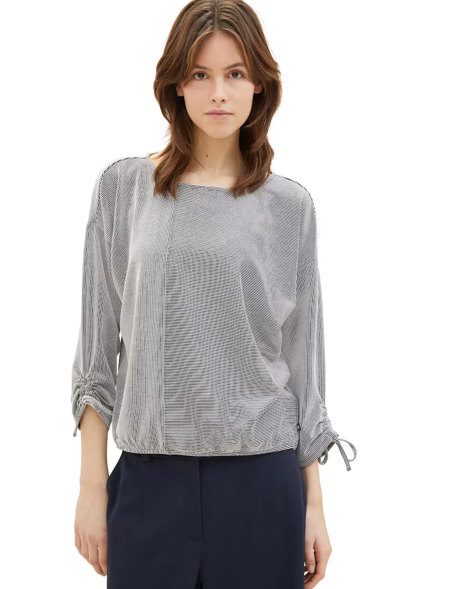 Женская полосатая футболка с завязками на рукавах Tom Tailor, темно-синий
Женская полосатая футболка с завязками на рукавах Tom Tailor, темно-синий