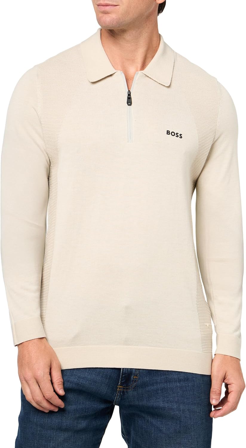 BOSS мужской вязаный свитер с молнией на четверть, Peyote Beige
BOSS мужской вязаный свитер с молнией на четверть, Peyote Beige