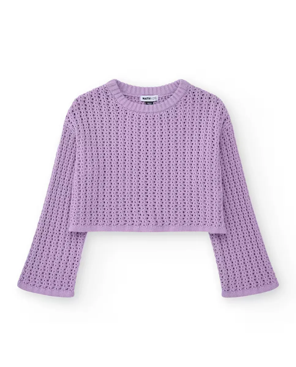 Ажурный свитер для девочки с длинными рукавами и круглым вырезом Tuc tuc, лиловый
Ажурный свитер для девочки с длинными рукавами и круглым вырезом Tuc tuc, лиловый