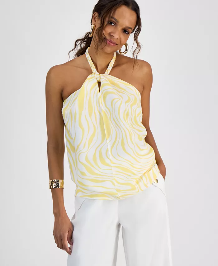 Плетеный топ-халтер из льняной смеси для миниатюрных размеров I.N.C. International Concepts, мультиколор 
Плетеный топ-халтер из льняной смеси для миниатюрных размеров I.N.C. International Concepts, мультиколор