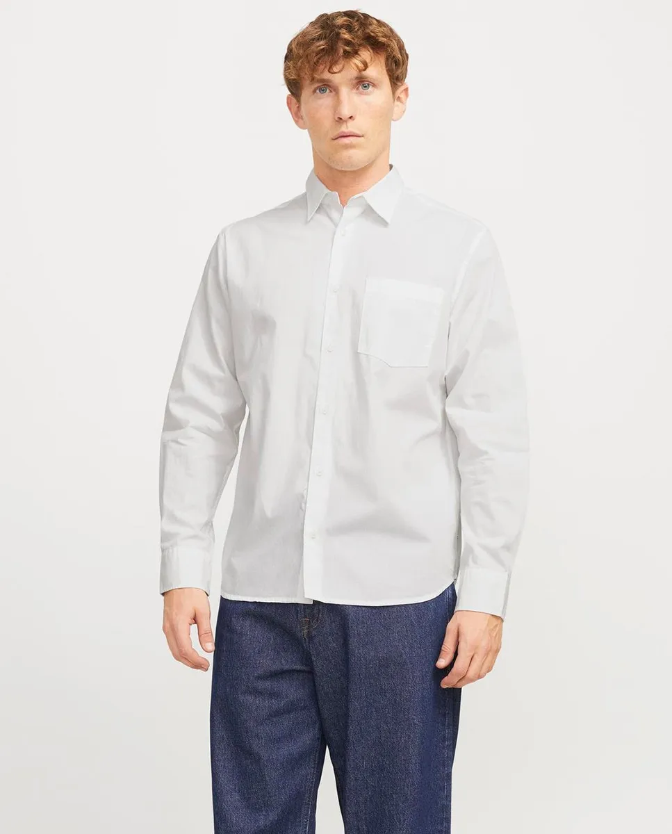 Мужская рубашка с длинными рукавами, застёжкой на пуговицах и передним карманом Jack & Jones, белый 
Мужская рубашка с длинными рукавами, застёжкой на пуговицах и передним карманом Jack & Jones, белый