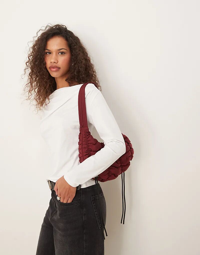 Топ с длинными рукавами и вырезом-лодочкой белого цвета Abercrombie & Fitch 
Топ с длинными рукавами и вырезом-лодочкой белого цвета Abercrombie & Fitch