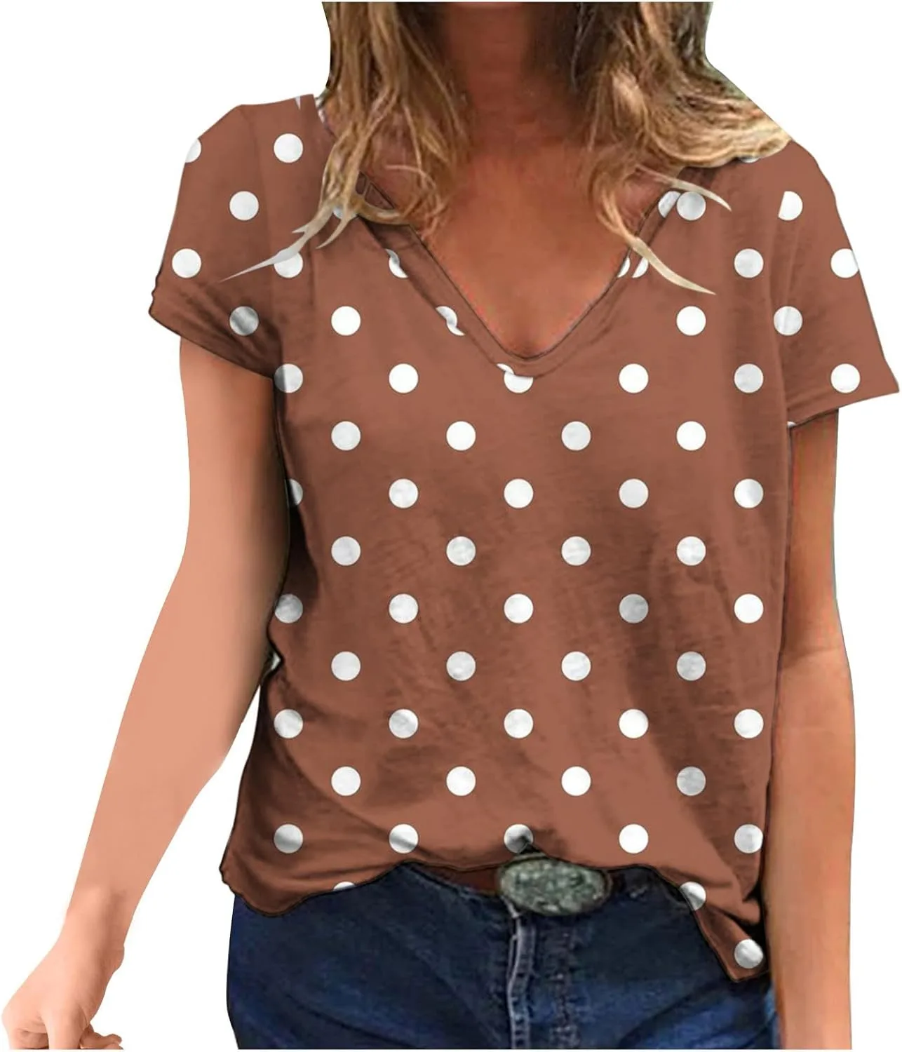 Майка с V-образным вырезом и коротким рукавом в горошек FZYLQY
Майка с V-образным вырезом и коротким рукавом в горошек FZYLQY