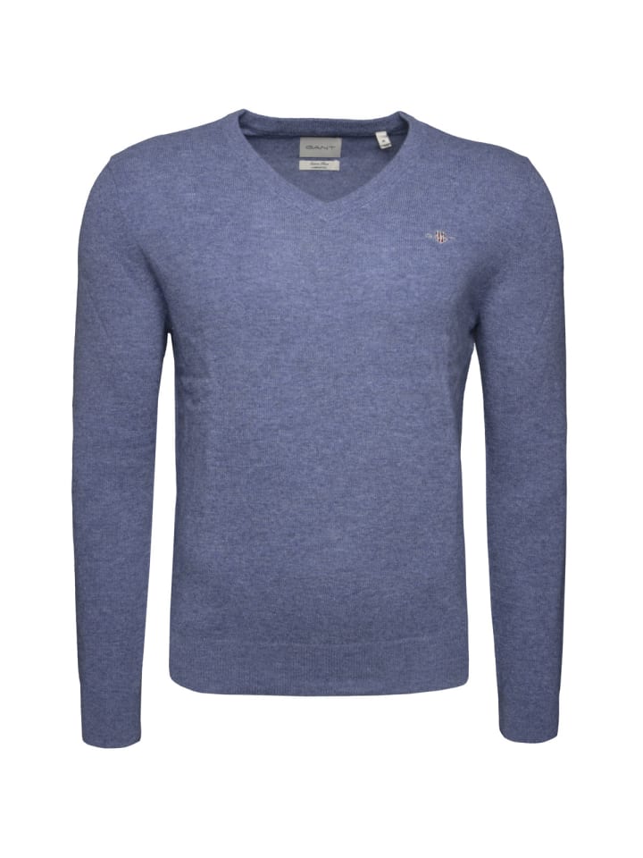 Вязаный свитер с V-образным вырезом из очень тонкой овечьей шерсти синего цвета Gant
Вязаный свитер с V-образным вырезом из очень тонкой овечьей шерсти синего цвета Gant