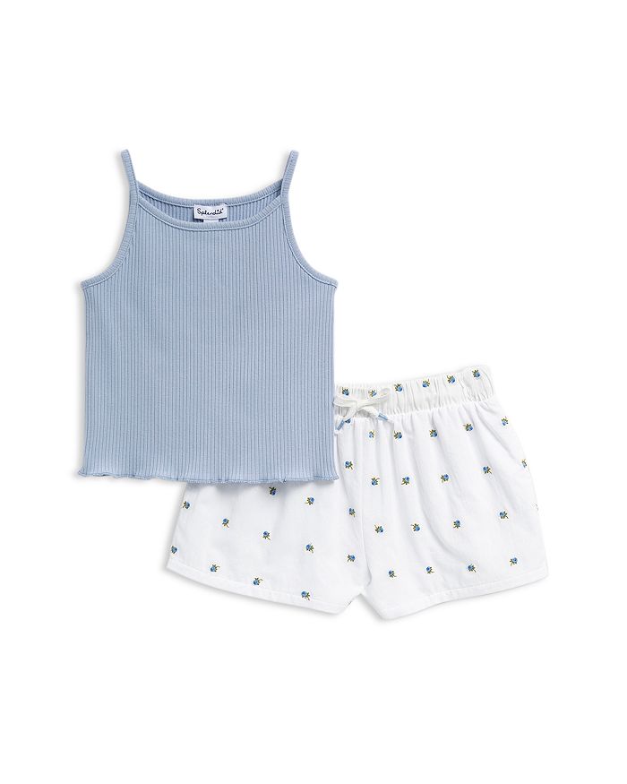 Детский комплект с цветочным принтом: шорты и топ для девочек Splendid, синий 
Детский комплект с цветочным принтом: шорты и топ для девочек Splendid, синий