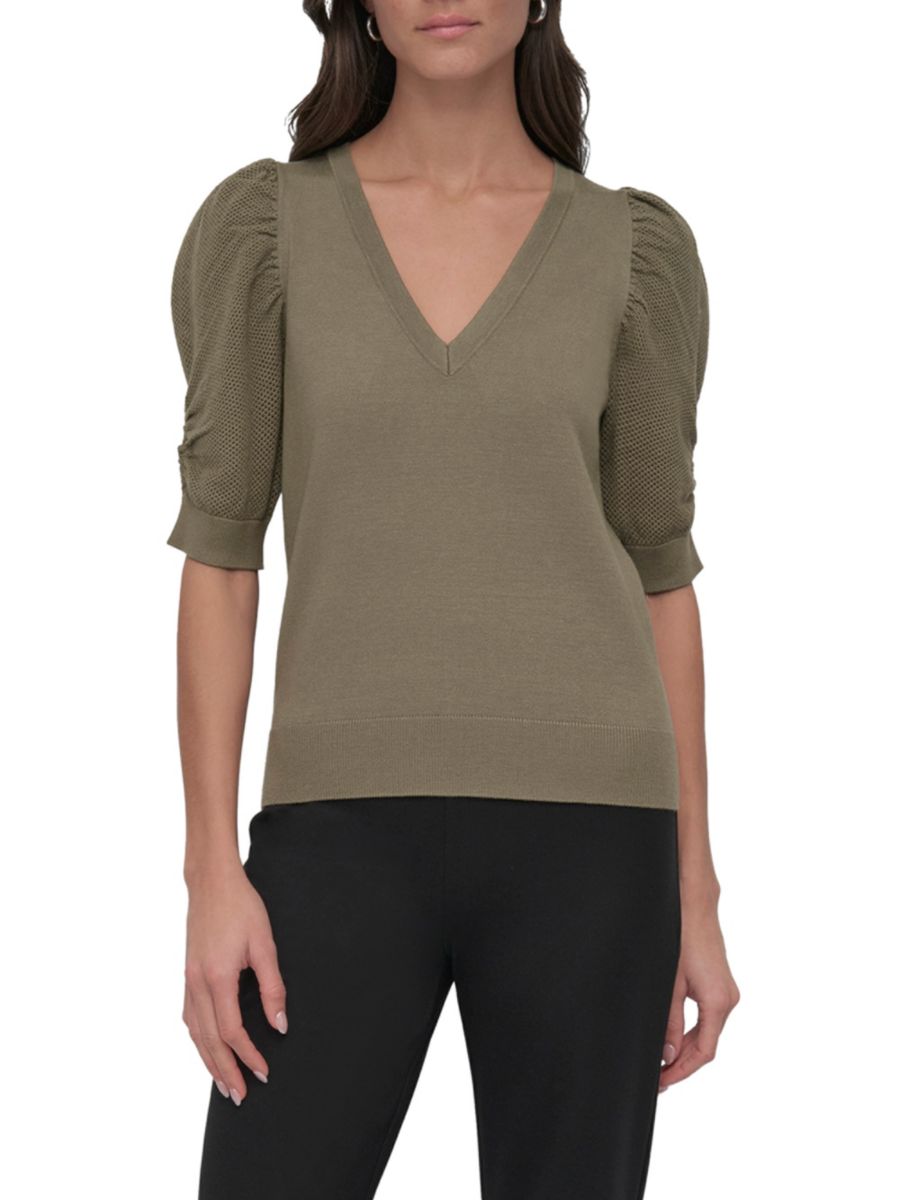 Текстурированный трикотажный свитер с V-образным вырезом и рукавами-перекрутками DKNY, цвет Utility Green
Текстурированный трикотажный свитер с V-образным вырезом и рукавами-перекрутками DKNY, цвет Utility Green