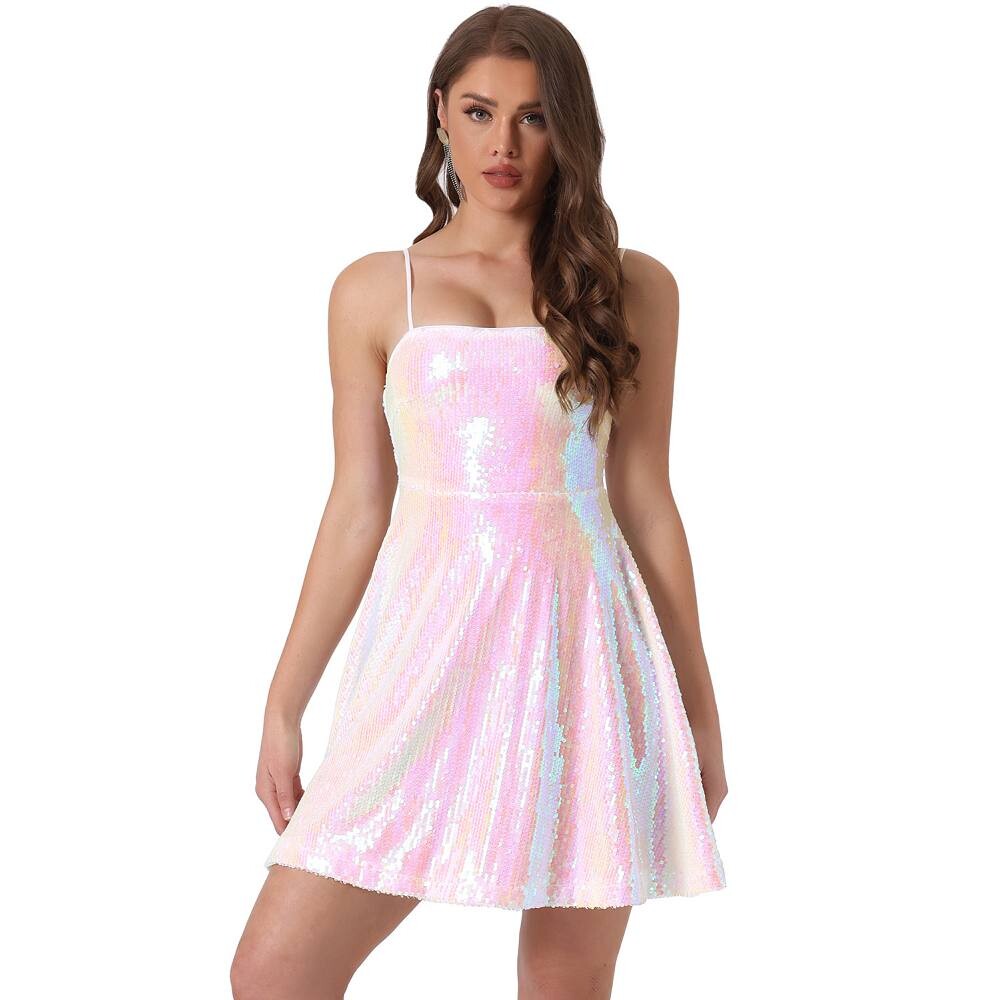 Женское регулируемое вечернее платье с блестками и блестками на тонких бретельках ALLEGRA K, цвет Pink White 
Женское регулируемое вечернее платье с блестками и блестками на тонких бретельках ALLEGRA K, цвет Pink White