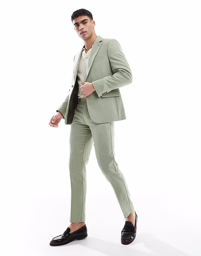 Узкие брюки из шерстяной смеси зеленого цвета Asos Design
Узкие брюки из шерстяной смеси зеленого цвета Asos Design