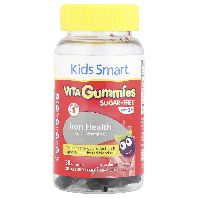 Kids Smart, Kids Smart VITA Gummies, железо и витамин C, для детей от 3 лет, ежевичный лимонад, 30 жевательных таблеток
Kids Smart, Kids Smart VITA Gummies, железо и витамин C, для детей от 3 лет, ежевичный лимонад, 30 жевательных таблеток