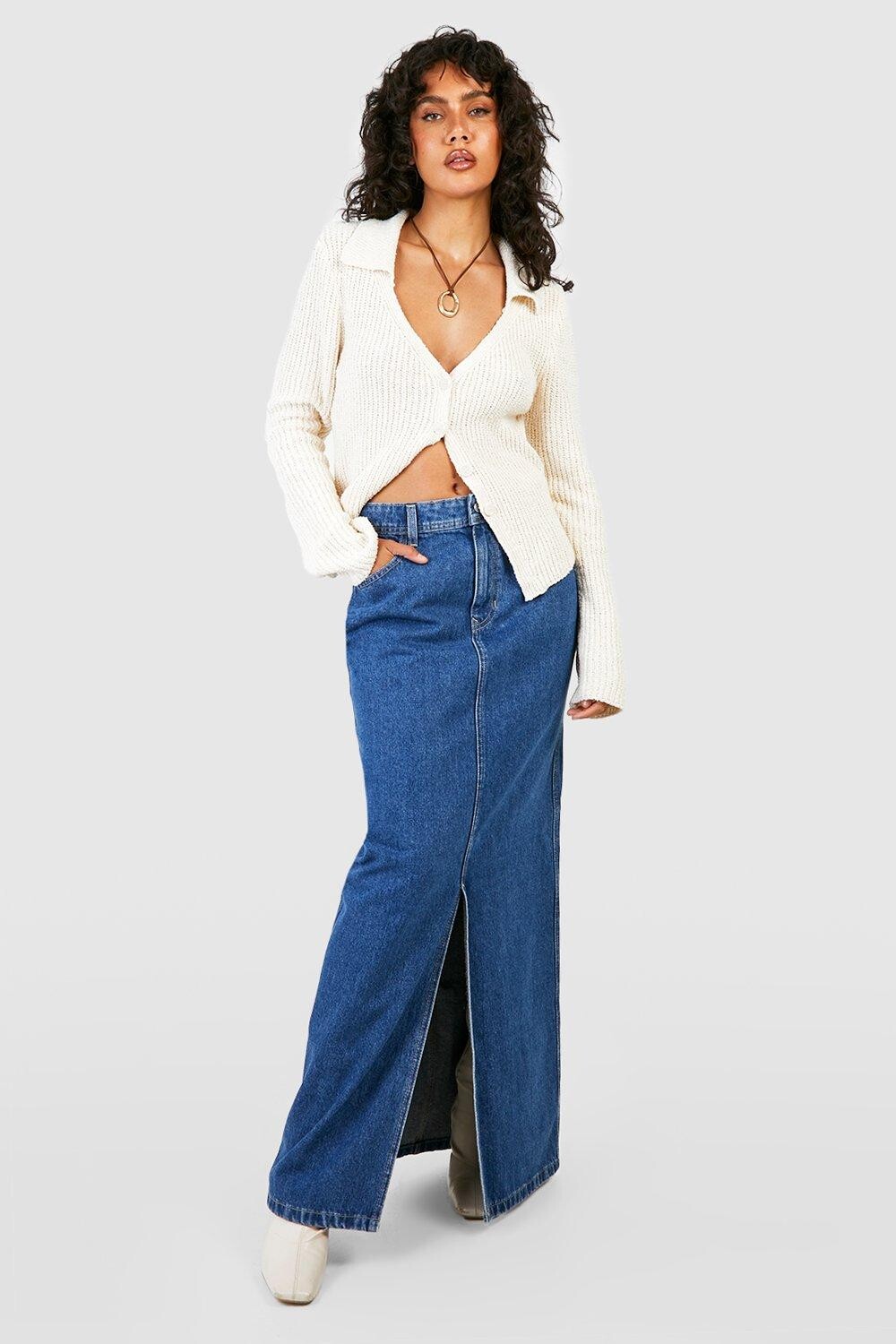 Юбка макси из среднего синего денима Boohoo, синий
Юбка макси из среднего синего денима Boohoo, синий