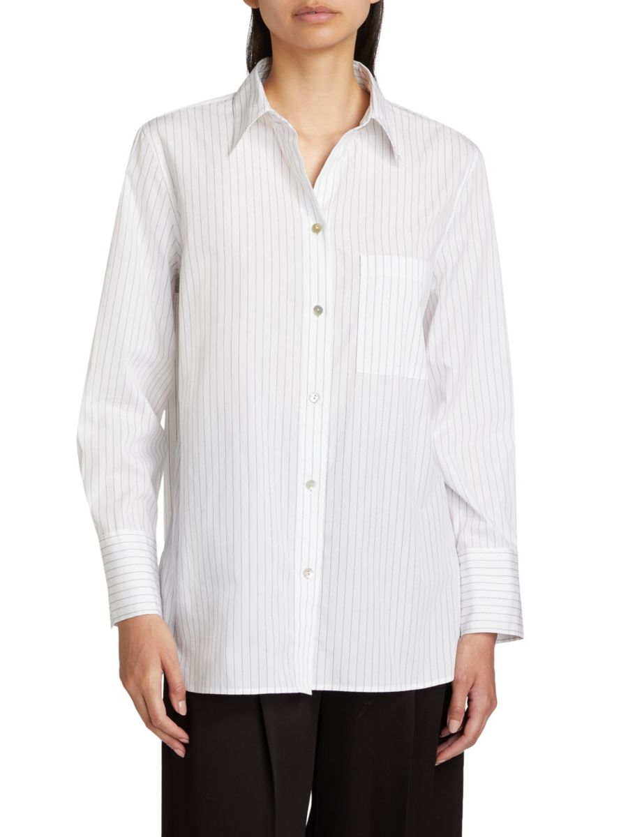 Полосатая хлопковая рубашка с длинным рукавом Vince, цвет Optic White Black
Полосатая хлопковая рубашка с длинным рукавом Vince, цвет Optic White Black