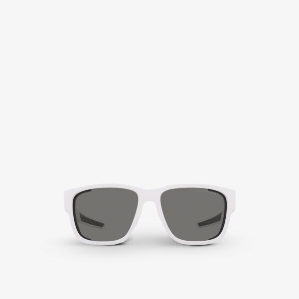 Солнцезащитные очки из нейлона со съемной резиновой шторкой в оправе-подушке Prada Linea Rossa, белый 
Солнцезащитные очки из нейлона со съемной резиновой шторкой в оправе-подушке Prada Linea Rossa, белый