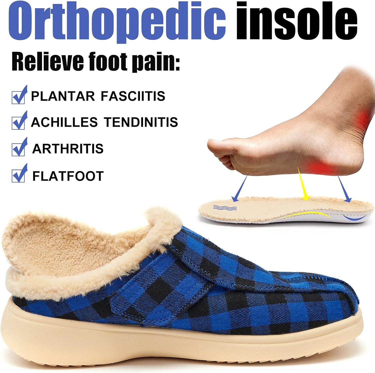Мужские регулируемые ортопедические тапочки для лечения подошвенного фасциита и боли в стопе с поддержкой свода стопы, рождественские EVGLOW, черный/синий
Мужские регулируемые ортопедические тапочки для лечения подошвенного фасциита и боли в стопе с поддержкой свода стопы, рождественские EVGLOW, черный/синий