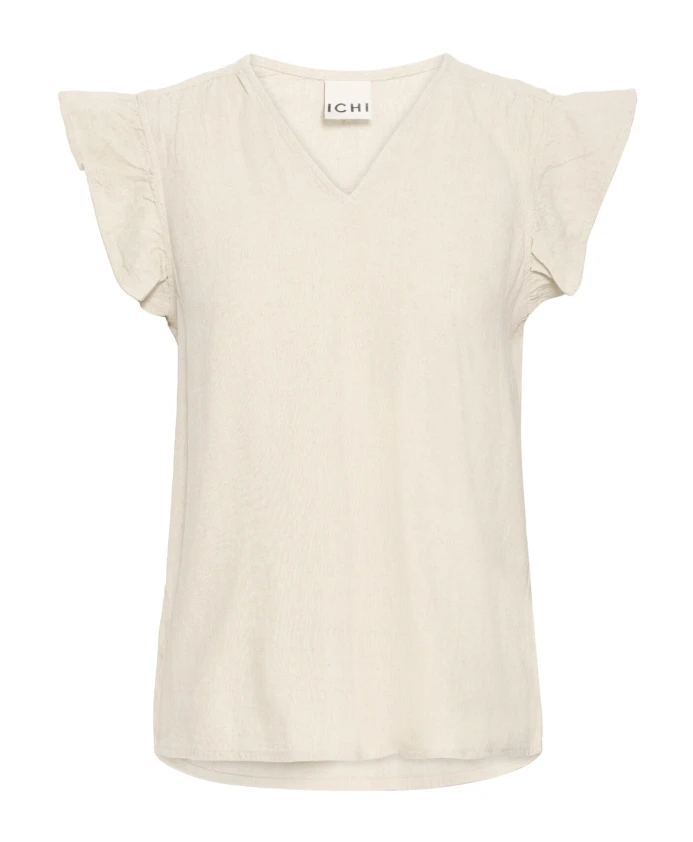 Женственная блузка с V-образным вырезом и рукавами с оборками. Ichi, бежевый
Женственная блузка с V-образным вырезом и рукавами с оборками. Ichi, бежевый