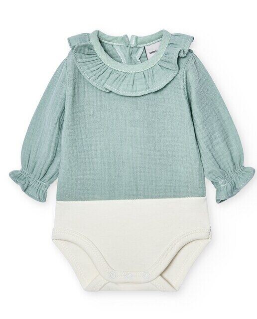 Набор из 2 детских боди с длинными рукавами и оборками на шее Bambula Babidú, зеленый 
Набор из 2 детских боди с длинными рукавами и оборками на шее Bambula Babidú, зеленый