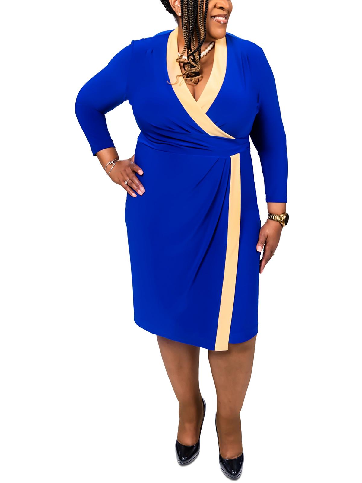 Женское платье-халат миди в стиле колор-блок Kasper, синий/золотой
Женское платье-халат миди в стиле колор-блок Kasper, синий/золотой