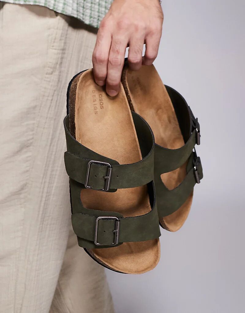 Сандалии ASOS DESIGN с двумя ремешками оливкового цвета на пробковой подошве
Сандалии ASOS DESIGN с двумя ремешками оливкового цвета на пробковой подошве