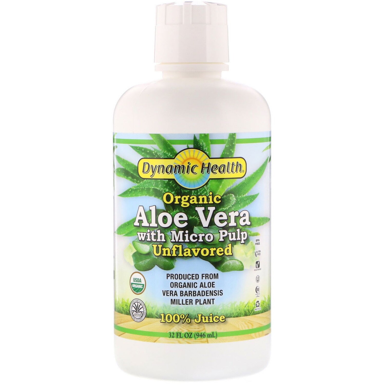 Dynamic Health Laboratories Organic Aloe Vera Juice with Micro Pulp 100% Juice Unflavored 32 fl oz (946 ml)
Dynamic Health Laboratories Organic Aloe Vera Juice with Micro Pulp 100% Juice Unflavored 32 fl oz (946 ml)