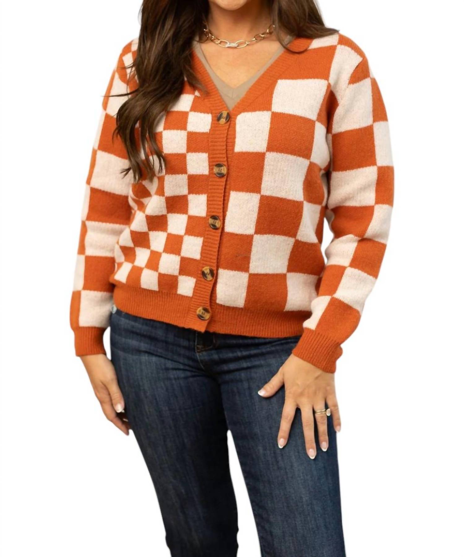 Клетчатый кардиган Ophelia в оранжевом цвете Southern Grace
Клетчатый кардиган Ophelia в оранжевом цвете Southern Grace
