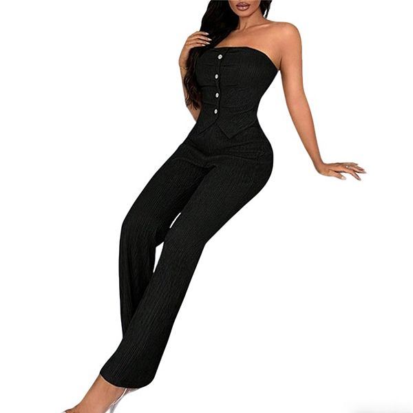 Женский топ-бюстье и расклешенные брюки на пуговицах для повседневного образа или вечеринки Clearflower, Black
Женский топ-бюстье и расклешенные брюки на пуговицах для повседневного образа или вечеринки Clearflower, Black