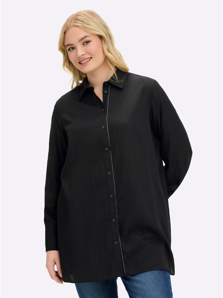 Черная полосатая блузка-рубашка sheego
Черная полосатая блузка-рубашка sheego