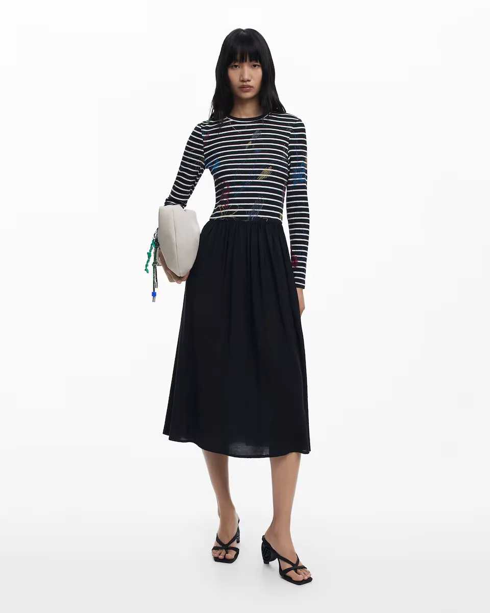 Комбинированное платье в полоску Desigual, черный
Комбинированное платье в полоску Desigual, черный