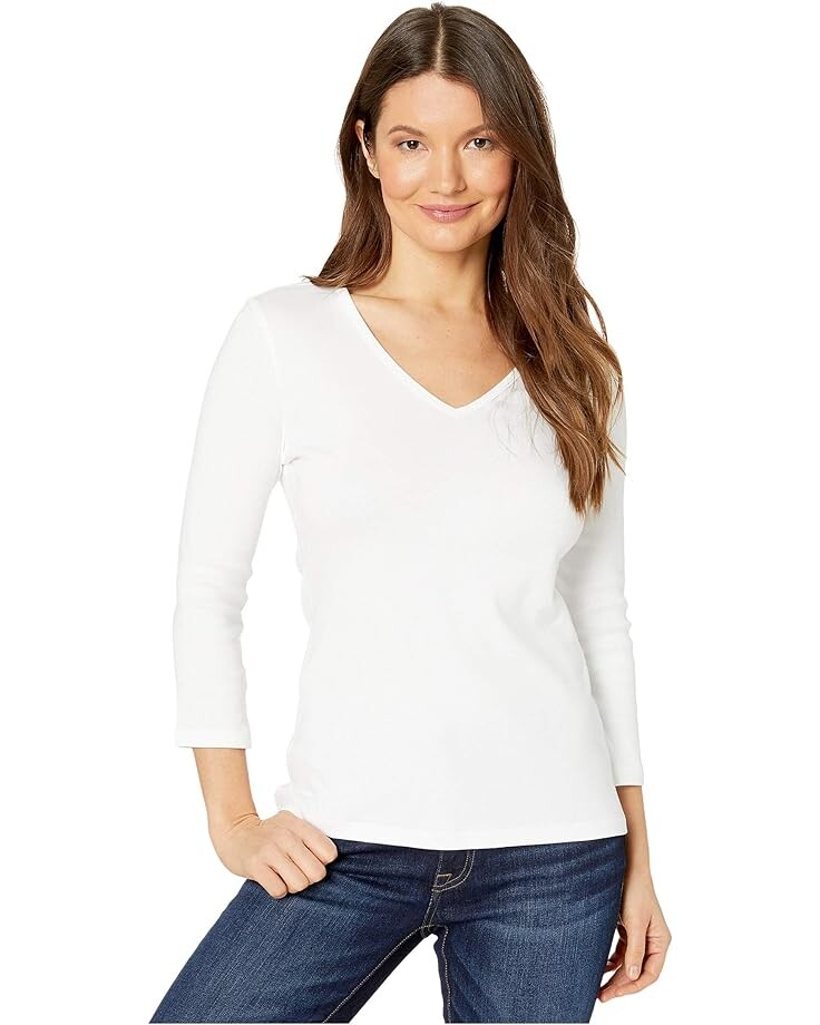 Топ Lilla P 1x1 Rib 3/4 Sleeve V-Neck, белый 
Топ Lilla P 1x1 Rib 3/4 Sleeve V-Neck, белый