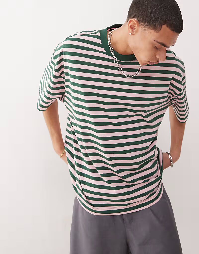 Футболка COLLUSION в зеленую полоску, свободный крой скейтера
Футболка COLLUSION в зеленую полоску, свободный крой скейтера