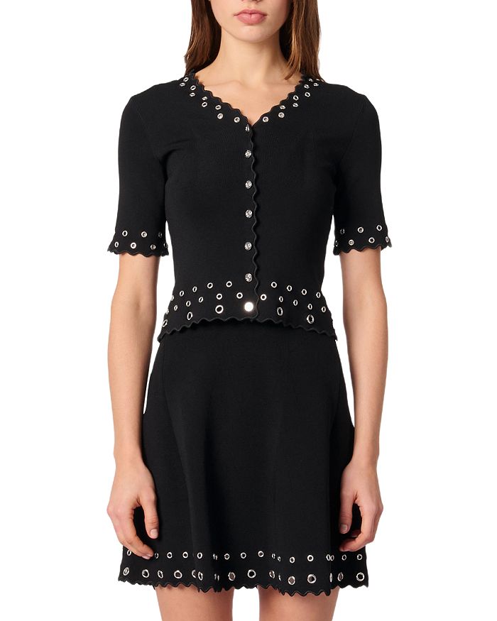 Короткий кардиган с ажурными вставками Maje, черный
Короткий кардиган с ажурными вставками Maje, черный