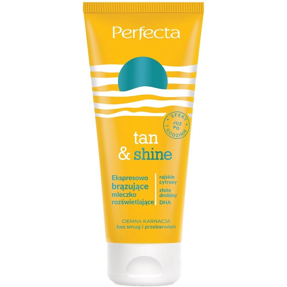 Perfecta, Tan & Shine экспресс-молочко для тела бронзирующее и осветляющее, 200мл
Perfecta, Tan & Shine экспресс-молочко для тела бронзирующее и осветляющее, 200мл
